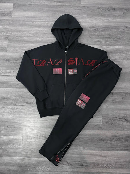 Trapstar Script Zip Tracksuit Black/Zinfandel – RSThePlug