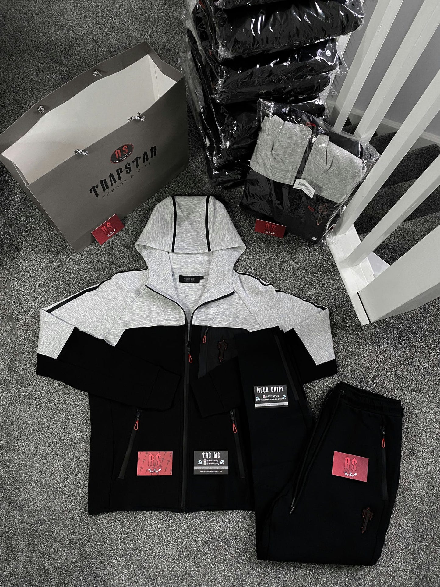 Trapstar Tracksuit Grey / Red